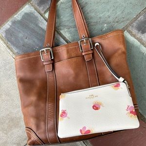 Coach leather tote with floral Wristlet bundle
